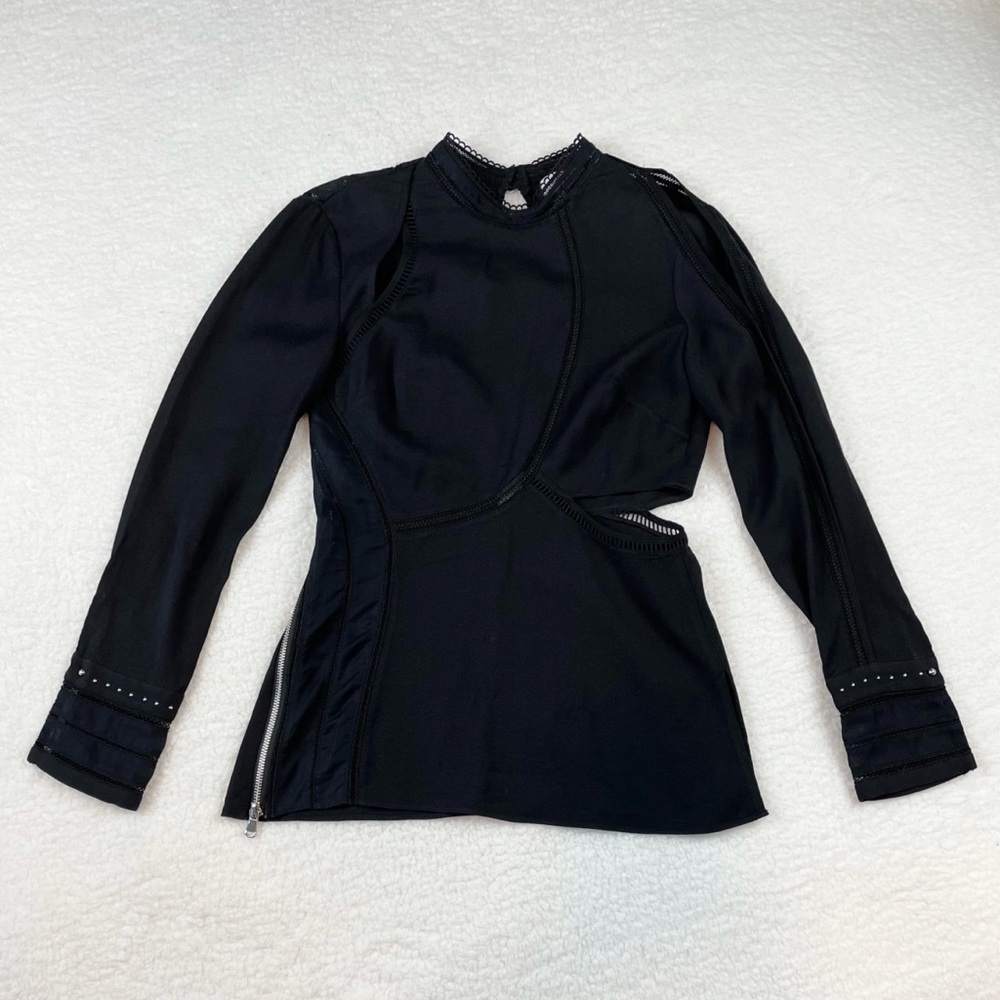 3.1 PHILLIP LIM • Black Cutout Long Sleeve Blouse, 0 - Picture 2 of 16